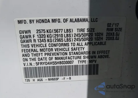 2017 Acura Mdx Technology Package z USA, uszkodzony, nr VIN 5FRYD4H55HB030007